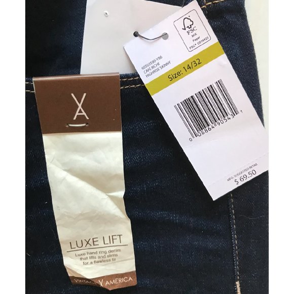 VINTAGE AMERICA High Rise Skinny Jeans (NWT) - Picture 5 of 7